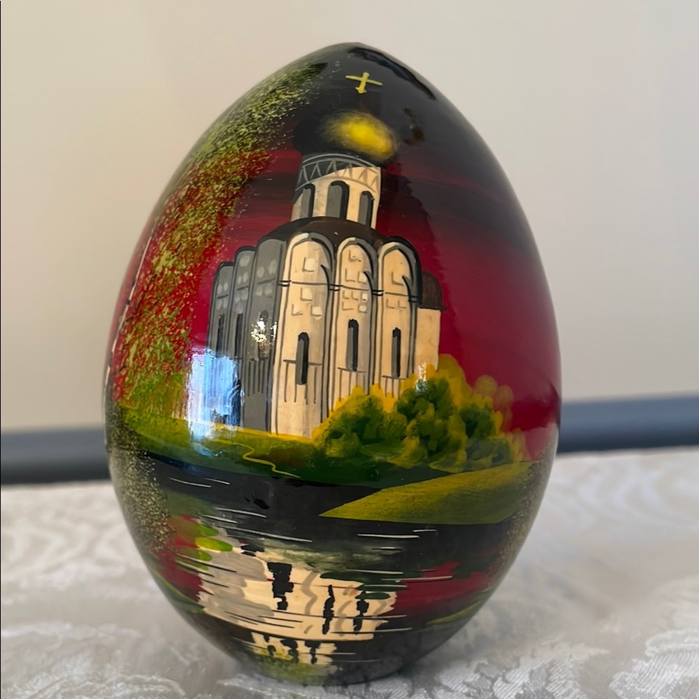 Vintage Russian Hand Painted Wooden Egg